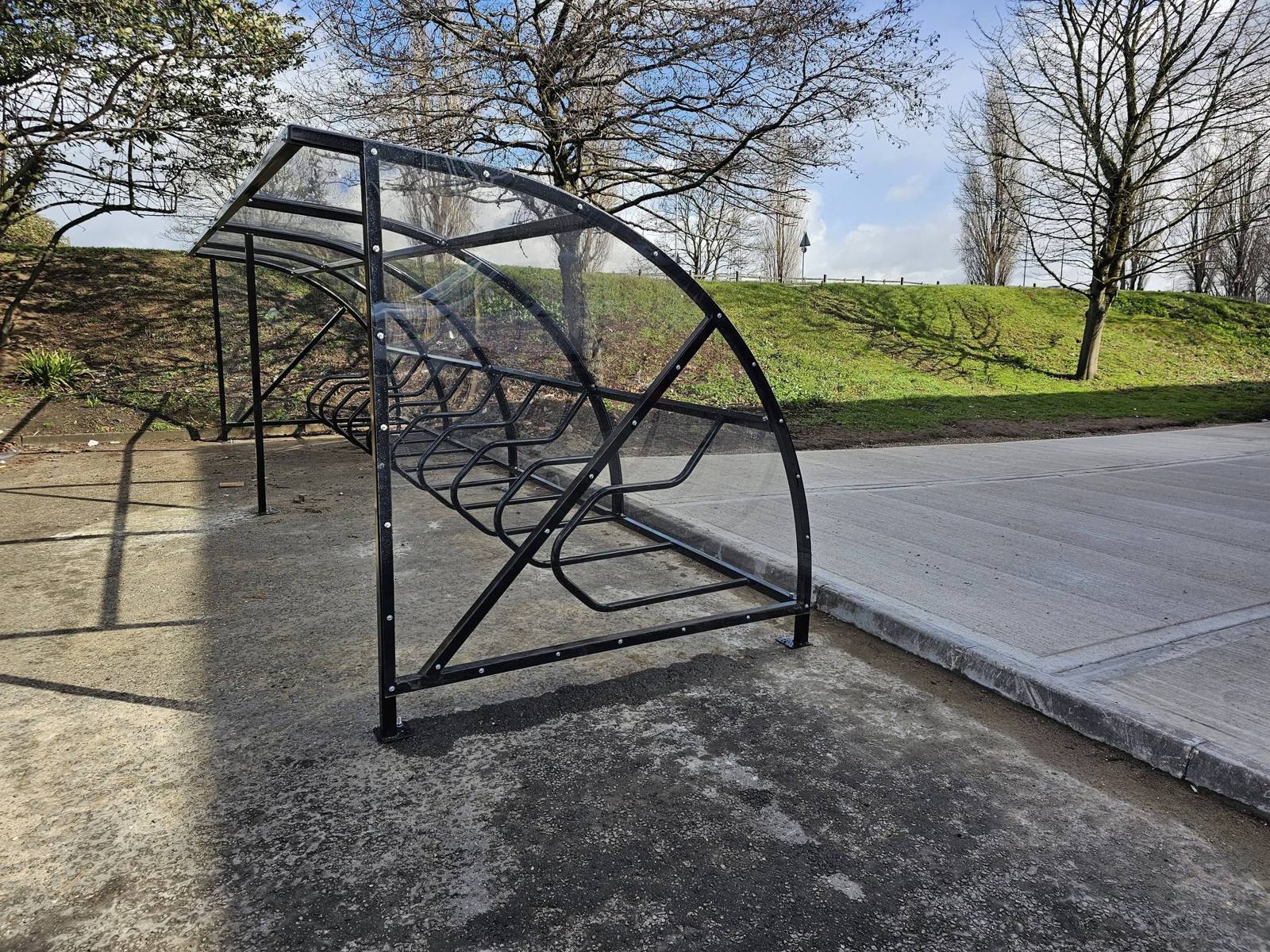 Cycle shelter at The Scent Reserve, Scunthorpe, completed installation