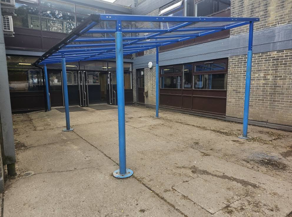 Replacement canopy at Up Holland High School, completed installation